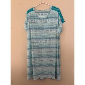 Cool Girl 2X Blue White Patterned Knit ‎ Casual Short Sleeve PJS (A636)